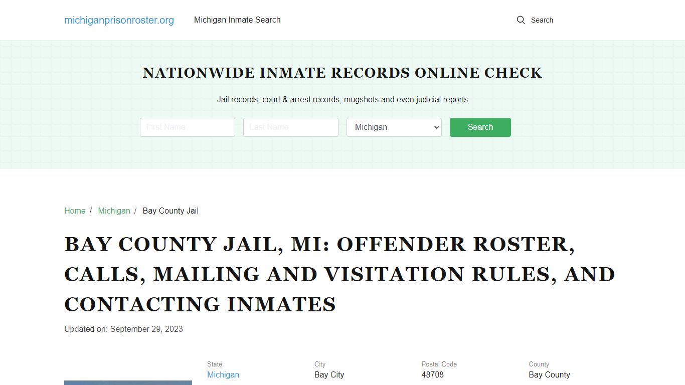 Bay County Jail, MI: Inmate Search, Visitation & Contact Info