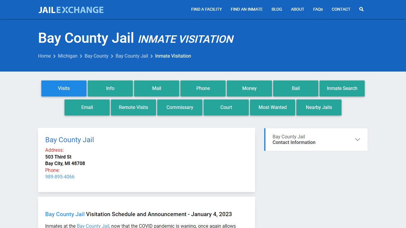 Inmate Visitation - Bay County Jail, MI - Jail Exchange